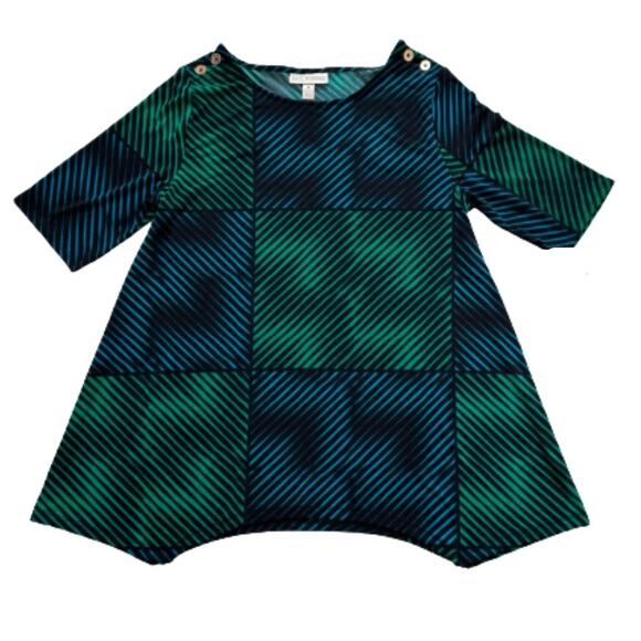 Dana Buchman Tunic Top Green Blue Black Geo Print Scoop Neck Short Sleeve Medium - Picture 7 of 12